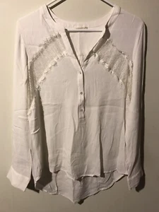 Lovestitch Hi-Low Top Langarm V-Ausschnitt Creme Damen Größe Small Spitzeneinsätze - Bild 1 von 7