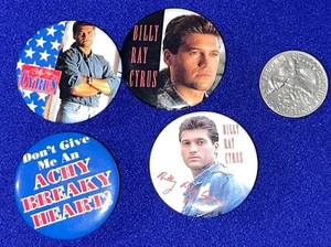 LOTE-(4) De colección 1992 Billy Ray Cyrus BOTÓN/PINBACK/PIN/INSIGNIA Oficial Achy - Imagen 1 de 2