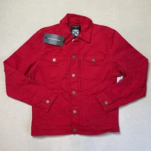 Jordan Craig Tribeca Denim Trucker Jacket Men's M Red Cotton Stretch Distressed - Picture 1 of 14