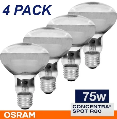 4 x 75W Incandescent R80 Reflector Light Globes Bulbs Screw E27 Dimmable ES - Image 1 of 4