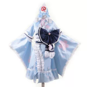 TouHou Project Saigyouji Yuyuko Cosplay Costume Blue Dress Women Girl Outfit New - Picture 1 of 9