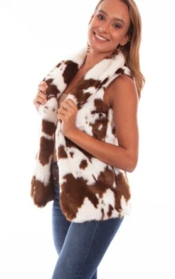 NEW Scully Vest Jacket Womens XL Cow Print Faux Fur Boho Western Cowgirl - Image 1 of 4