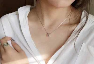 Sparkling "H" Silver Pave Cubic Zirconia Pendant Necklace - Picture 1 of 3