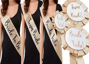 Gold Bride Accessories Hen Night Bride To Be Fancy Dress Hen Party Sash Rosette - Picture 1 of 7