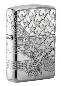 Zippo 49027 Armor Lighter With Eagle & Flag Design, 4 Sides Engraved, New In Box - Picture 1 of 4