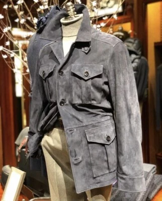 Field Leather Jacket for Men Gray Pure Suede Custom Made Size S M L XXL 3XL - Image 1 of 4