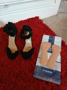 FUSION BLACK SUEDE HIGH HEELS SIZE 3 UK, PARTY. NEW INSOLES INCLUDED. - Picture 1 of 13
