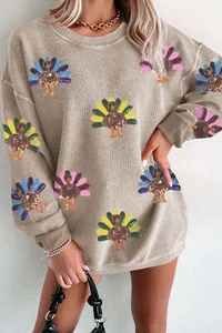 Smoke Gray Turkey Graphic Corded Baggy Sweatshirt - Picture 1 of 8