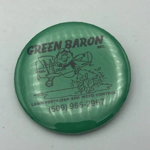 Vtg Yakima WA Advertising Green Baron Lawn Care Biplane Airplane Pinback Pin M4 - Picture 1 of 12