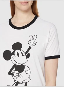 Official Disney Ladies Mickey Mouse Peace T-shirt White Black Size Medium New - Picture 1 of 4