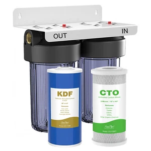 2 Stage Big Blue Whole House Water Filter System Carbon KDF Reduce Manganes Iron - Picture 1 of 11
