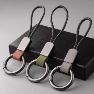 Genuine Leather Key Chains For Men Women Car Keychain Lanyard Cotton Rope Strap - Picture 1 of 18