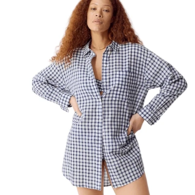 Camisa de praia feminina J Crew Voile algodão XS azul branco - Imagem 1 de 4