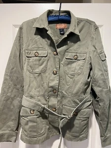 Jones New York Signature Military Army Green Belted Jacket Size M - Picture 1 of 7