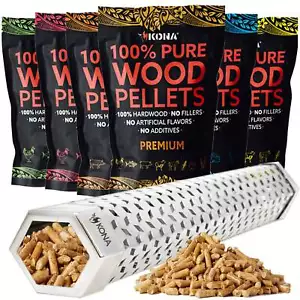 Kona Wood Smoker Tube & Bold Flavor Smoking Pellets Set - Picture 1 of 9