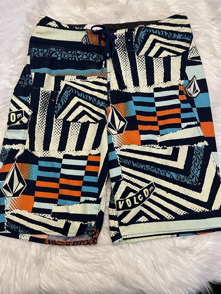 Pantalones cortos Volcom Boardies V25 elásticos sin forro azul naranja talla 29 resortwear Foto 1 de 4