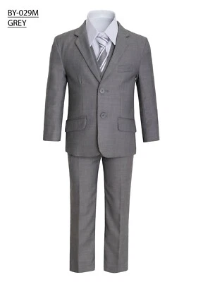 Magen Kids Boy SLIM FIT Formal Bridal 5 Pcs Set Suit S 2-20 GREY  2 Buttons 029 - Image 1 of 4