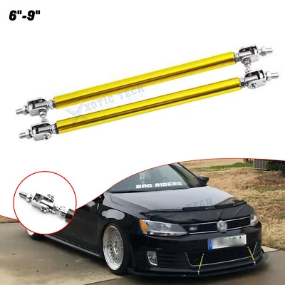 Pair Gold Bumper Lip Splitter Strut Rod Tie Support Bars For VW Jetta Golf Atlas - Image 1 of 4