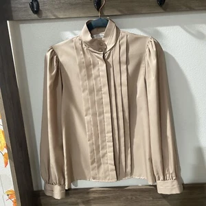 Steven Barry Long Sleeve Blouse With Pleats Brown Women Size 8 Medium Office - Picture 1 of 8