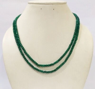 2 Schichten natürliche Smaragd Jade facettierte Rondelle Edelstein Perlen Hal... - Bild 1 von 4
