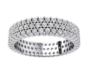 3 Row Eternity Wedding Ring I1 G 1.80 Ct Round Diamond 14K Solid Gold Appraisal - Picture 1 of 11