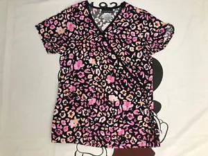 Cherokee Women Multicolor Flower Pink Top Scrub Hospital Uniform Pocket XSmall❄️ - Picture 1 of 6