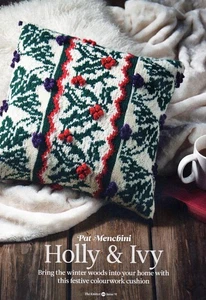 ~Pull-Out Knitting Pattern For Lovely Festive Holly & Ivy Zip-Top Cushion Cover~ - Picture 1 of 1