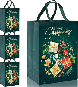 Große Geschenktüten, 4 Stück Weihnachten Tragetaschen mit grünem Girlandengriff Vlies F - Bild 1 von 6