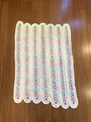 Handmade Crochet Ripple Baby Afghan Blanket 35x48 - Image 1 of 4