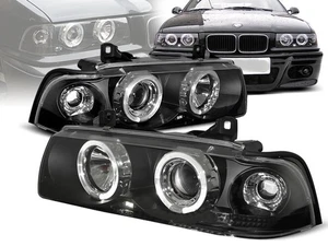 headlights for BMW E36 1990-1999 sedan touring COMPACT angel eyes black LHD - Picture 1 of 1