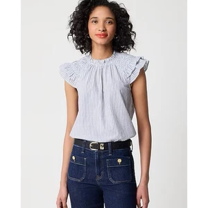 NWT!! J. CREW Factory Striped Flutter Sleeve Top Blouse Blue White X-Small - Picture 1 of 11