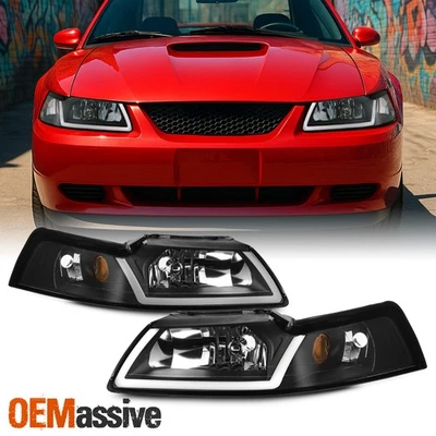 Faros halógenos para Ford Mustang 1999-2004 con conjunto de faros LED DRL negros Foto 1 de 4