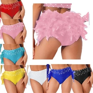 Damen Tanzkleidung Feder Shorts Rave Hosen Chacha Tanz Tango Strass Kostüm Sexy - Picture 1 of 95