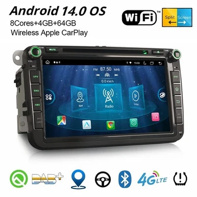Android 14 Navi 8" Autoradio Für VW Golf 5/6 Passat CC T5 Tiguan Polo Skoda SEAT - Bild 1 von 4