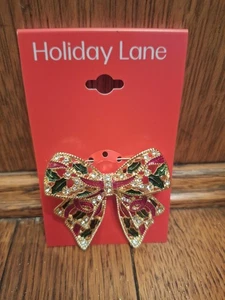 Spilla spilla fiocco pavè e agrifoglio tono oro Holiday Lane nuova - Foto 1 di 9