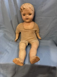 Composition Doll Straw Stuffed Body Shoulderhead 24” Eyes Move Antique  - Picture 1 of 15