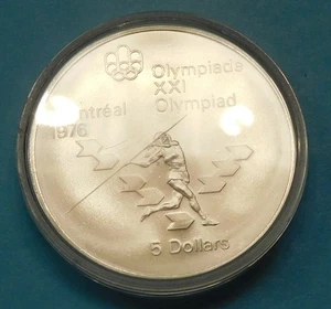 1975 $5 Canadian .925 Silver Coin 1976 Olypmic XXI Javelin Uncirculated Canada - Picture 1 of 2