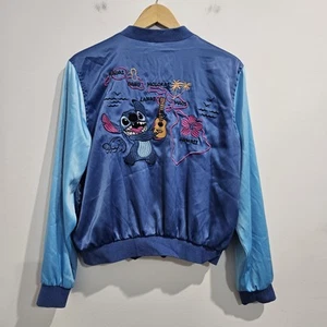 Disney Lilo & Stitch Blue Satin Souvenir Bomber Jacket Size Girls Youth XL - Picture 1 of 10