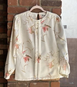 ITS GAILORD Vintage Blouse Professional /Work Semi-sheer Cream Floral 70s Top - Picture 1 of 12