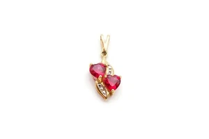 10k Yellow Gold Lab-Created Ruby Diamond Heart Pendant - Picture 1 of 9