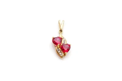 10k Yellow Gold Lab-Created Ruby Diamond Heart Pendant - Image 1 of 4