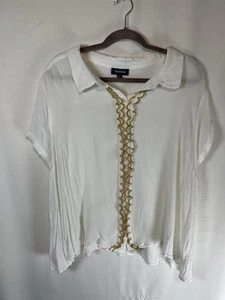ModCloth 4x donna manica corta colletto bottoni bianco oro ricamato trasparente - Foto 1 di 5