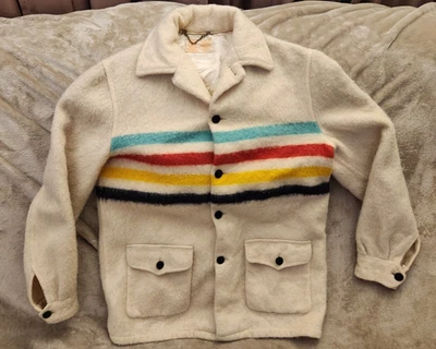 Vintage 60s Hudson Bay Point Blanket Button Jacket Men’s M Striped Wool - Flaws - Image 1 of 4