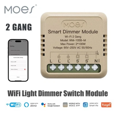 1-4*MOES WiFi 2.4GHz Mini Dimmer Switch Module, Smart LED Dimmer Switch 1/2 Gang - Bild 1 von 4