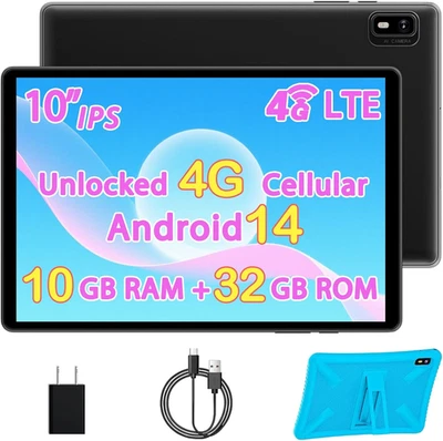 10 Inch Tablet Android 14 Tablet with Sim Card Slot Unlocked, 10GB RAM, 32GB ROM - Image 1 of 4