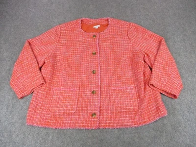 Chaqueta J. Jill Mujer 3X Naranja Rosa Tweed Boucle Sin Cuello Flecos Borde Forrado Foto 1 de 4