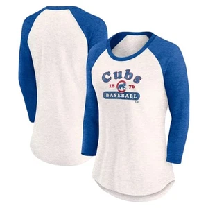 MLB Chicago Cubs Women's Raglan Sleeve T-Shirt White/Blue, Large - Picture 1 of 3
