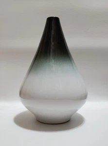 Glazed Ceramic Cone Vase, Black & White Gradient, Teardrop Shaped, 11" Tall - Picture 1 of 9