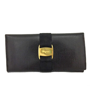 Salvatore Ferragamo Vara Black Leather Long Bifold Wallet/3Y1046