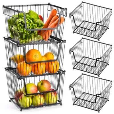 Obstkorb Gemüsekorb Aufbewahrungskorb Drahtkorb aus Metall schwarz 3 Stk. - Bild 1 von 4